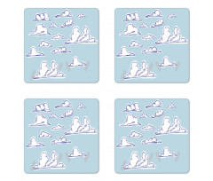 Fluffy Clouds Sketch Art Coaster Set Of Four