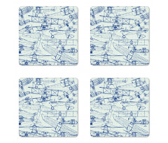 Old Airplane Drawing Coaster Set Of Four