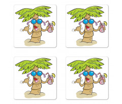 Fun Palm Tree Character Coaster Set Of Four