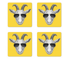 Grey Hand Drawn Goat Coaster Set Of Four