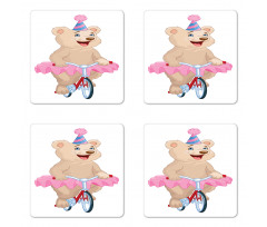 Bear in a Tutu on a Bike Coaster Set Of Four