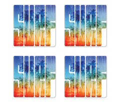 Surf Retro Letters Palms Coaster Set Of Four