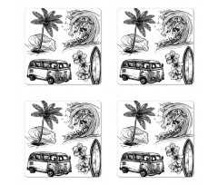 Surfboard Beach Van Coaster Set Of Four