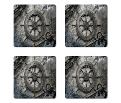 Steering Wheel Grunge Coaster Set Of Four