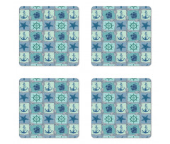 Ships Wheel Turquoise Coaster Set Of Four