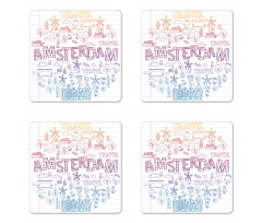 Doodle Style Elements Coaster Set Of Four