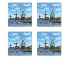 Cartoon Style Windmill Coaster Set Of Four