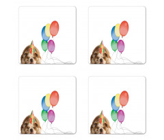 Doggie in a Birthday Hat Coaster Set Of Four