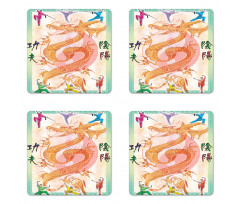 Colorful Dragon and Samurais Coaster Set Of Four