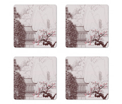 Sakura Trees and Mountain Coaster Set Of Four