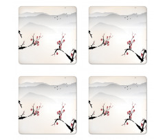 Sakura Flower and Gulls Coaster Set Of Four