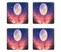 Dog Under Huge Moon Coaster Set Of Four