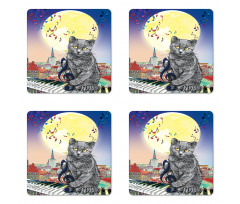 Musical Notes Cat Coaster Set Of Four