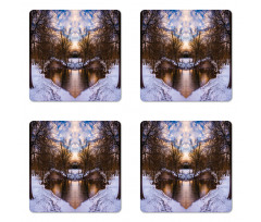 Snowy Winter Park Lake Coaster Set Of Four