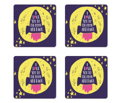 Rocket Space Moon Love Coaster Set Of Four