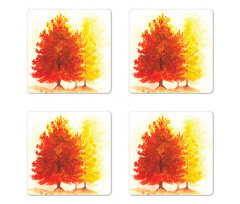 Fall Snowy Winter Pine Coaster Set Of Four