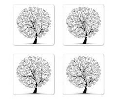 Abstract Leafy Floral Tree Coaster Set Of Four