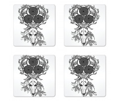 Deer Skull Feather Boho Coaster Set Of Four