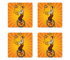 Disc Juggler Man on Unicycle Coaster Set Of Four