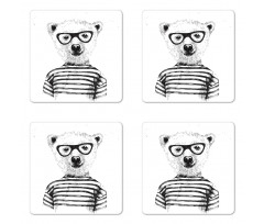 Bear in Glasses Fun Coaster Set Of Four