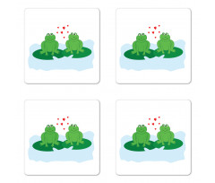 Cartoon 2 Frogs in Romance Coaster Set Of Four