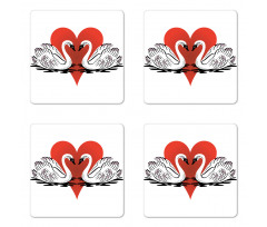 Couple Swans Lake Hearts Art Coaster Set Of Four