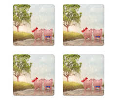 Pigs Trees Clear Sky Motif Coaster Set Of Four