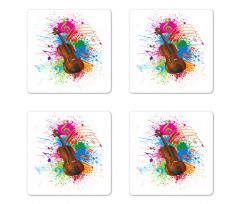 Color Splashes Violin Art Coaster Set Of Four