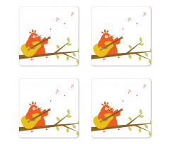 Singing Orange Bird on Branch Coaster Set Of Four