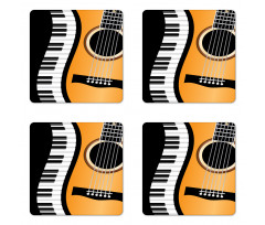 Piano Keys Wave and Guitar Coaster Set Of Four