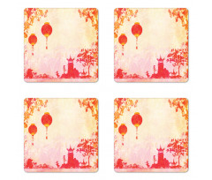 Chinese Lanterns Building Coaster Set Of Four