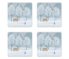 Snow in Park Xmas Trees Coaster Set Of Four