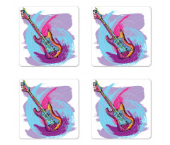 Hand Drawn Guitar Grunge Coaster Set Of Four