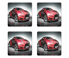 Red Fast Sports Racing Men Coaster Set Of Four