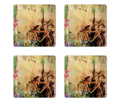 Bikes in Street Floral Coaster Set Of Four