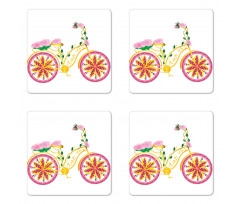 Pink Bike Floral Ornament Coaster Set Of Four