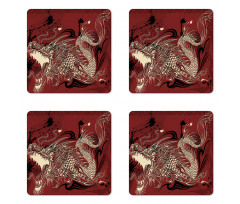 Japanese Dragon Doodle Coaster Set Of Four