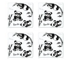 Hand Drawn Panda Poses Coaster Set Of Four