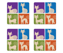 Cartoon Cats Emotions Coaster Set Of Four