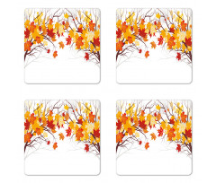 Cartoon Maple Autumn Tree Coaster Set Of Four