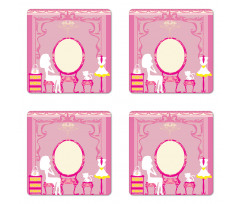 French Lady Cat Mirror Coaster Set Of Four