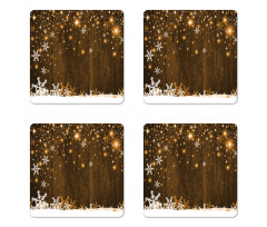 Wood and Snowflakes Coaster Set Of Four