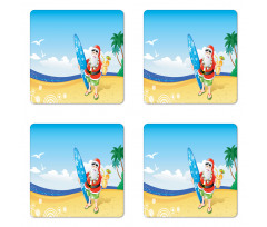 Santa on Beach Surf Coaster Set Of Four