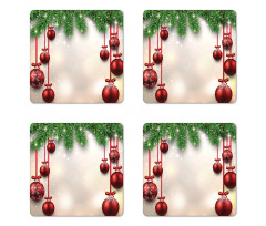 Red Balls Ribbons Coaster Set Of Four