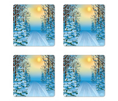 Cartoon Landscape Coaster Set Of Four