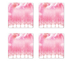 Cherry Trees Feathers Coaster Set Of Four