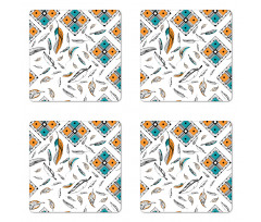 Tribal Bohemian Feather Coaster Set Of Four