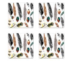 Bird Feather Retro Vibrant Coaster Set Of Four