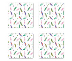 Pastel Colored Feathers Coaster Set Of Four