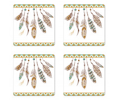 Boho Style Feather Old Coaster Set Of Four